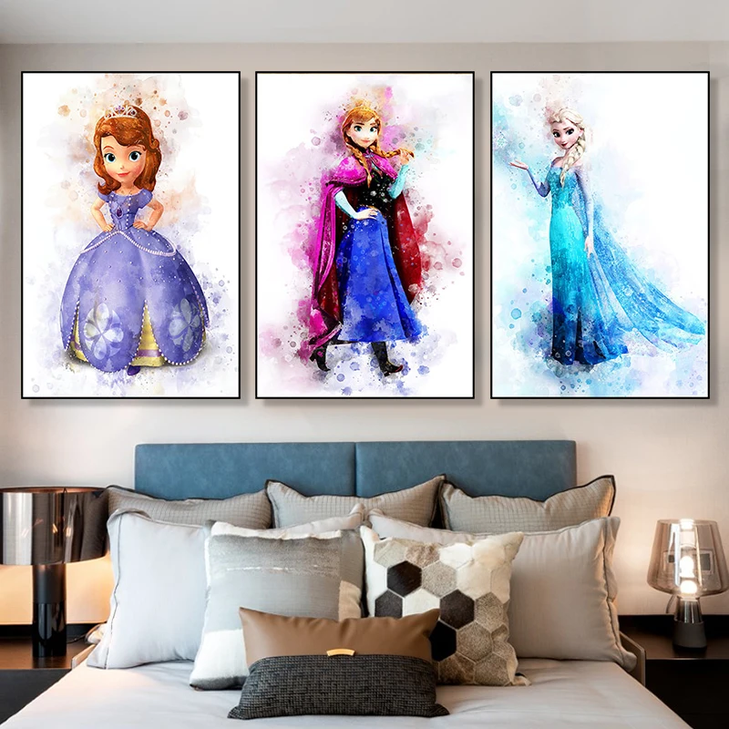 

Disney Cartoon Princess Canvas Paintings Wall Art Picture for Living Girls Room Home Decoration Frozen Cartoon Poster and Prints