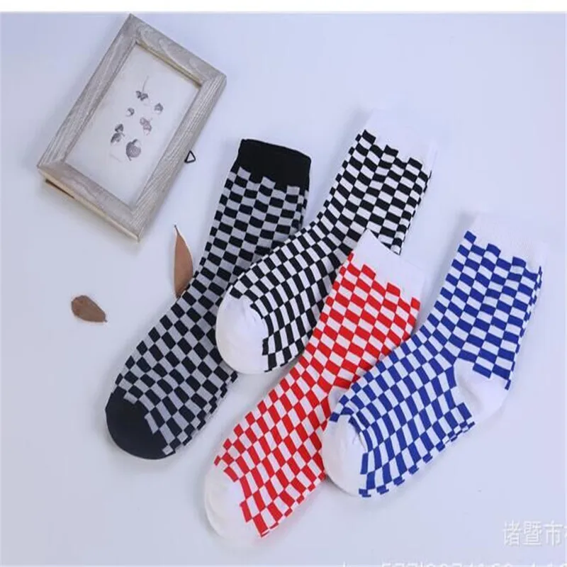 Корейские трендовые женские носки в стиле Харадзюку геометрические клетчатые