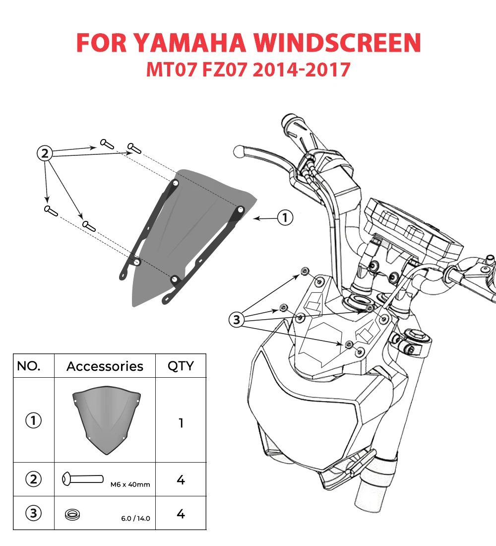 Ветровое стекло для YAMAHA MT 07 2017 лобовое MT07 MT-07 FZ07 2014 2015 2016 аксессуары мотоциклов |