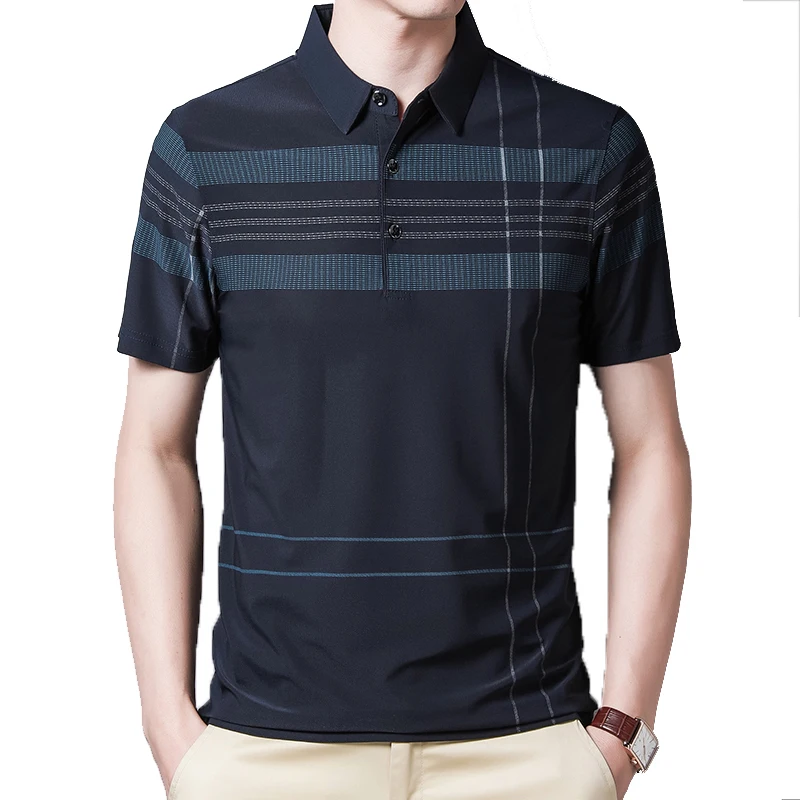 

Футболка мужская в полоску, с коротким рукавом и отложным воротником