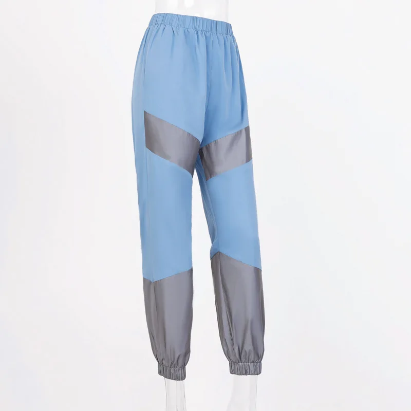 Светоотражающие спортивные брюки осень зима женские Jogger с высокой талией, из лоскутов спортивные брюки уличная праздничная одежда брюки