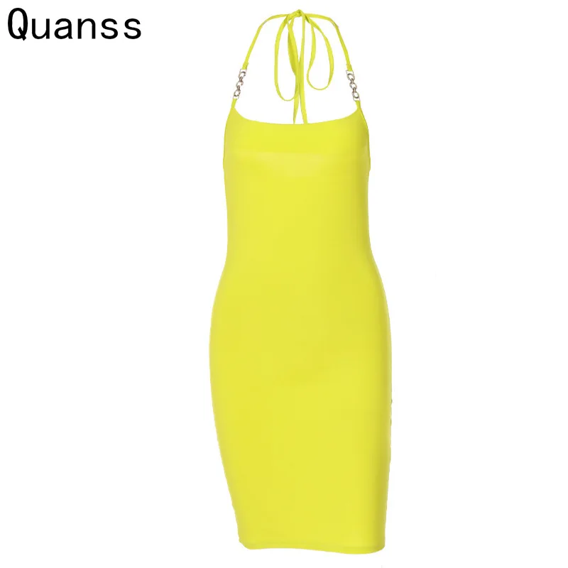 

Женское летнее платье Quanss с лямкой на шее, Новое поступление 2021, Сексуальные облегающие мини-платья, уличная одежда, Клубные наряды без рука...