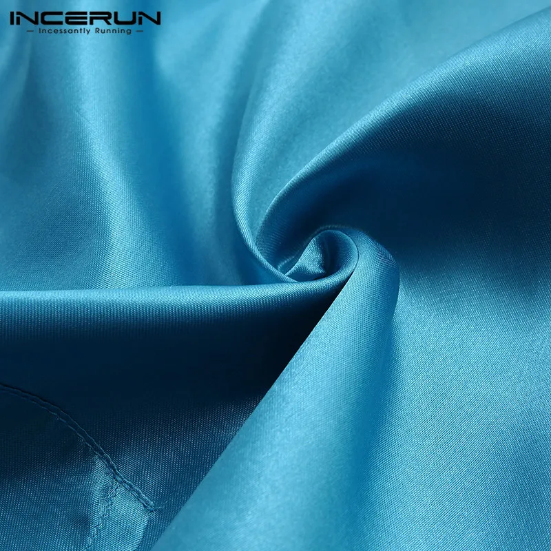 INCERUN, брендовый халат для сна, для мужчин, сплошной цвет, шелк, атлас, мешковатые, v-образный вырез, длинный рукав, карман, сексуальная одежда для сна, домашнее, для мужчин, s, пижамы, халаты
