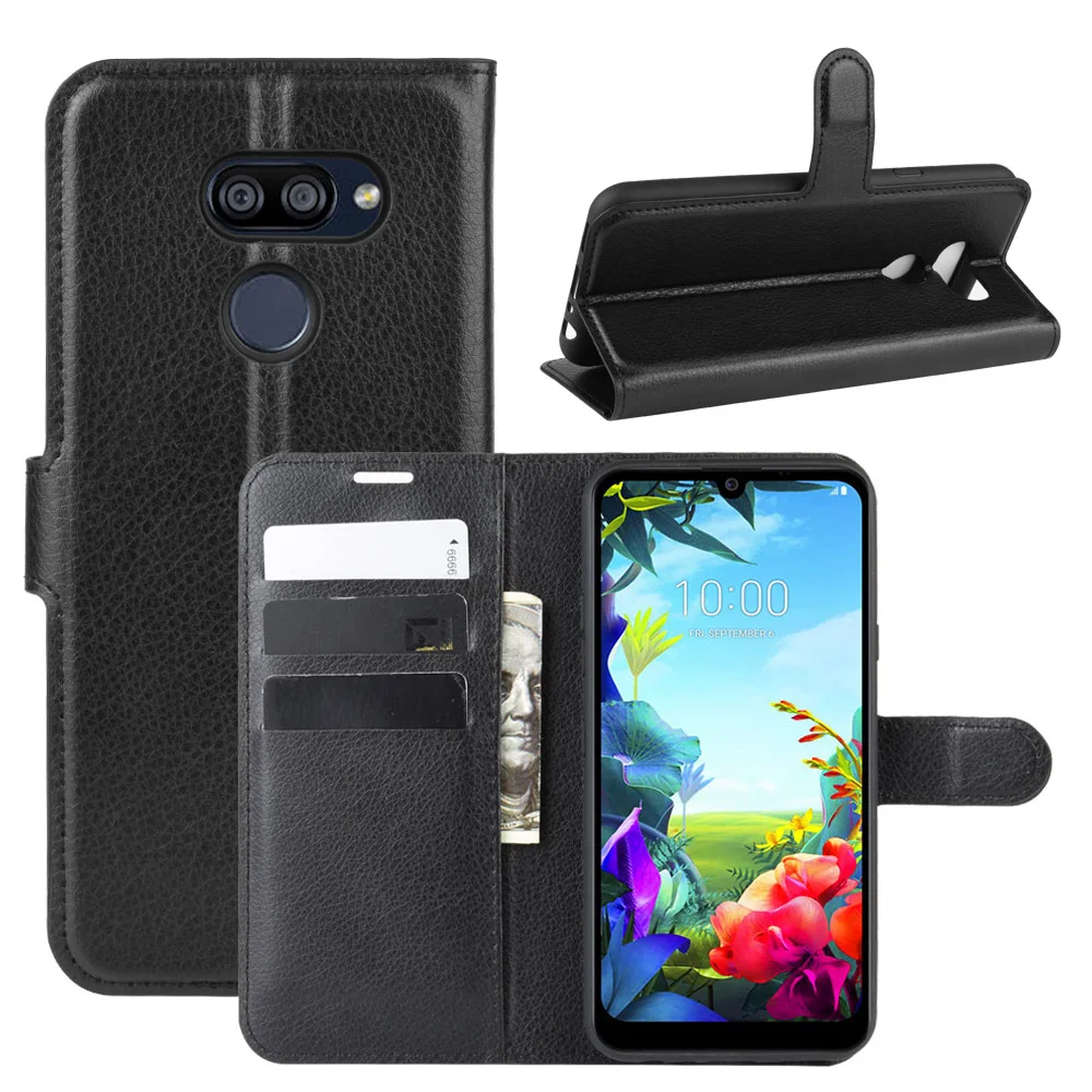Чехол Кошелек для LG K40S K50S флип чехол из искусственной кожи черного небесно