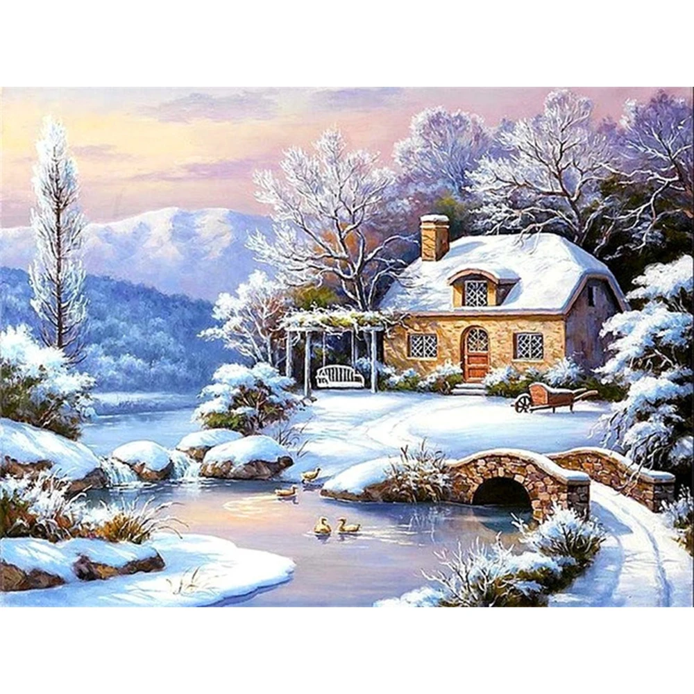Алмазная вышивка пейзаж зимние картины Стразы алмазная живопись полный
