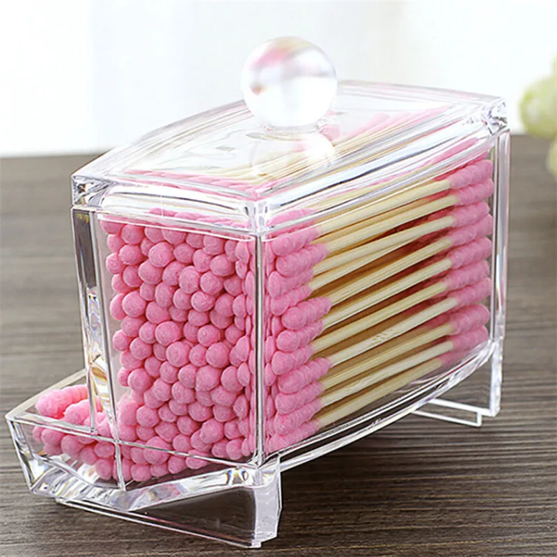 

Acrylic Makeup Organizer Cotton Swabs Qtip Container Cosmetic Makeup Cotton Pad Organizer Jewelry Storage Box(Empty Box)