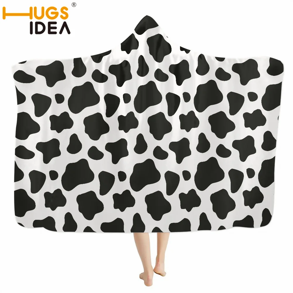 

HUGSIDEA Cute Cow Pattern Hooded Blanket Full Size Wearable Couch Blanket Warm Customized Throw Blankets Mircofiber Bedding