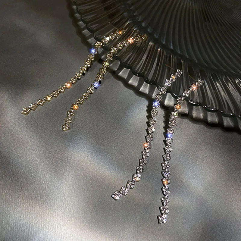 

High Quality 14K Real Gold Geometric Crystal Tassel Earrings for Women Top Designer Luxury Jewelry Zirconia S925 Silver Needle