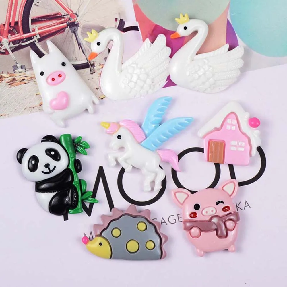 8 шт./пакет милый мультяшный кабошон с животными пандой лебедем свиньей лошадкой