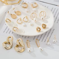 xp 2021 new gold color earrings for women multiple trendy round geometric drop statement earrings fashion party jewelry gift