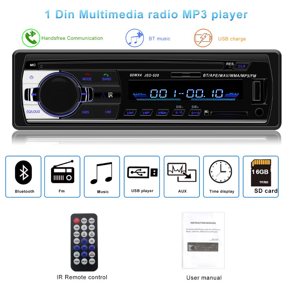 Автомагнитола 1 Din стерео 12 В bluetooth V2.0 FM Aux вход приемник автомобильное аудио SD USB MP3