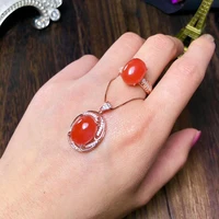meibapj attractive color gourmet natural red agate fine jewelry set 925 pure silver necklace and ring suit for women
