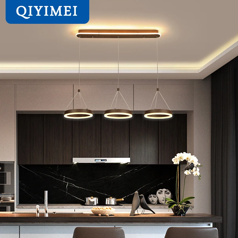

coffee Led Pendant Light Kitchen Dinning Room backside Lighting 3 heads round acrylic lamp Lustres Luminaire Indoor Fixtures