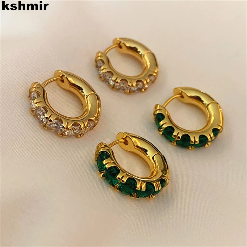 kshmir 2021 Bohemian style micro-inlaid zircon circle gold metallic copper earrings light luxury women's party jewelry | Украшения и
