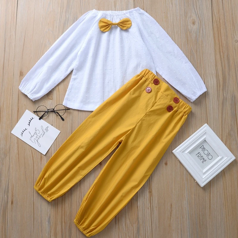 

Spring 2PCS Baby Girls Clothing Sets Long Sleeve Top Pants Solid Trousers Toddler Kids Clothes Outfit For 12M-4T Outdoor Wear