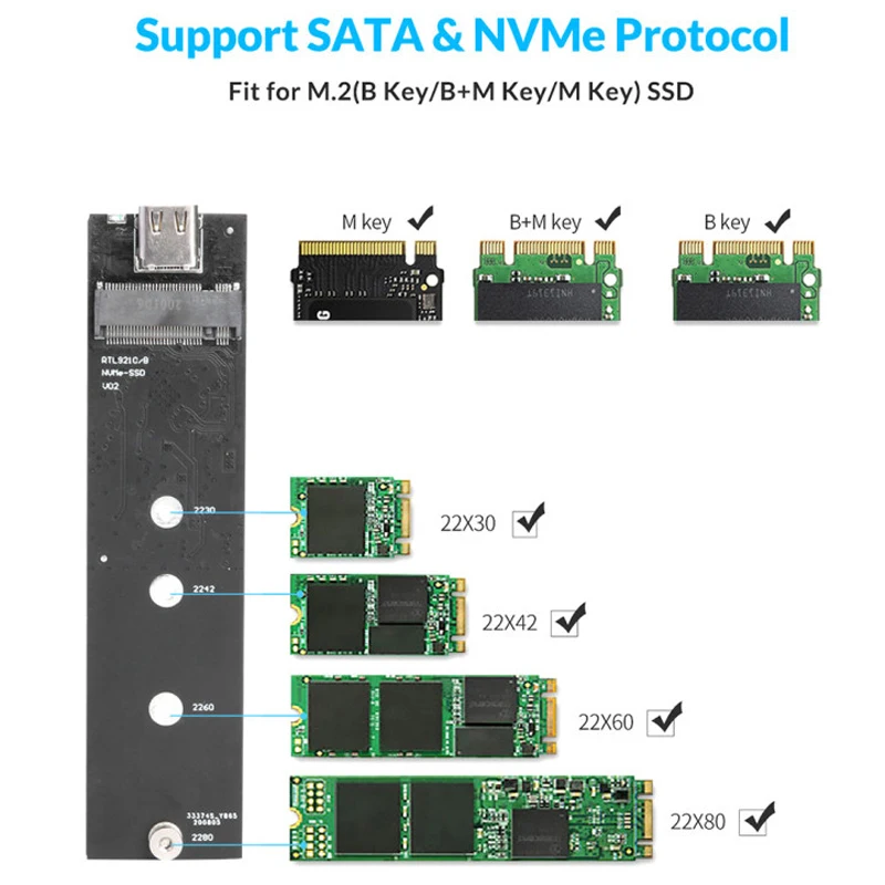 Переходник NVME/NGFF для внешнего жесткого диска M.2 на USB C Type 10 Гбит/с|Корпус диска| |
