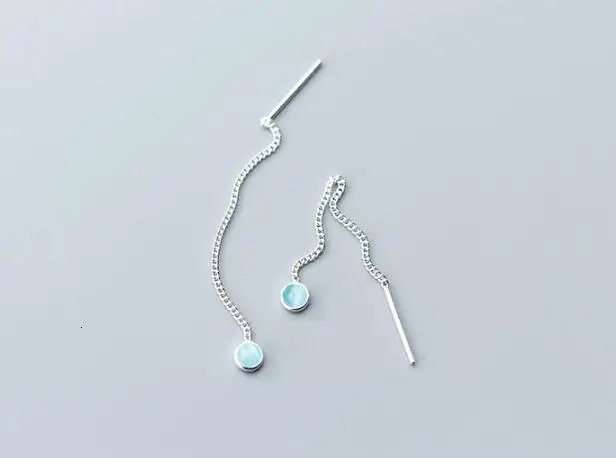 

New Lady's 100% Real. 925 Sterling Silver Fine Jewelry Sky Blue Round Geometric Dangle Threader earrings Romantic Long gtle1990
