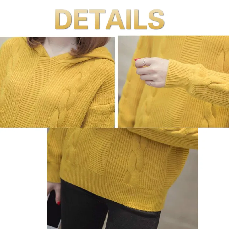 

Pullovers Women Hooded Loose Large Size 2XL Solid All-match Womens Korean Ulzzang Simple Female Soft Knitted Chic Outwear Dialy
