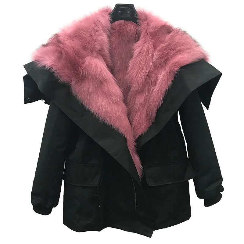 

Long Fashion Women Winter New Sleeve Thicken Warm Hooded Zippers High quality Female Pockets Western style Fox fur Fur coat CY
