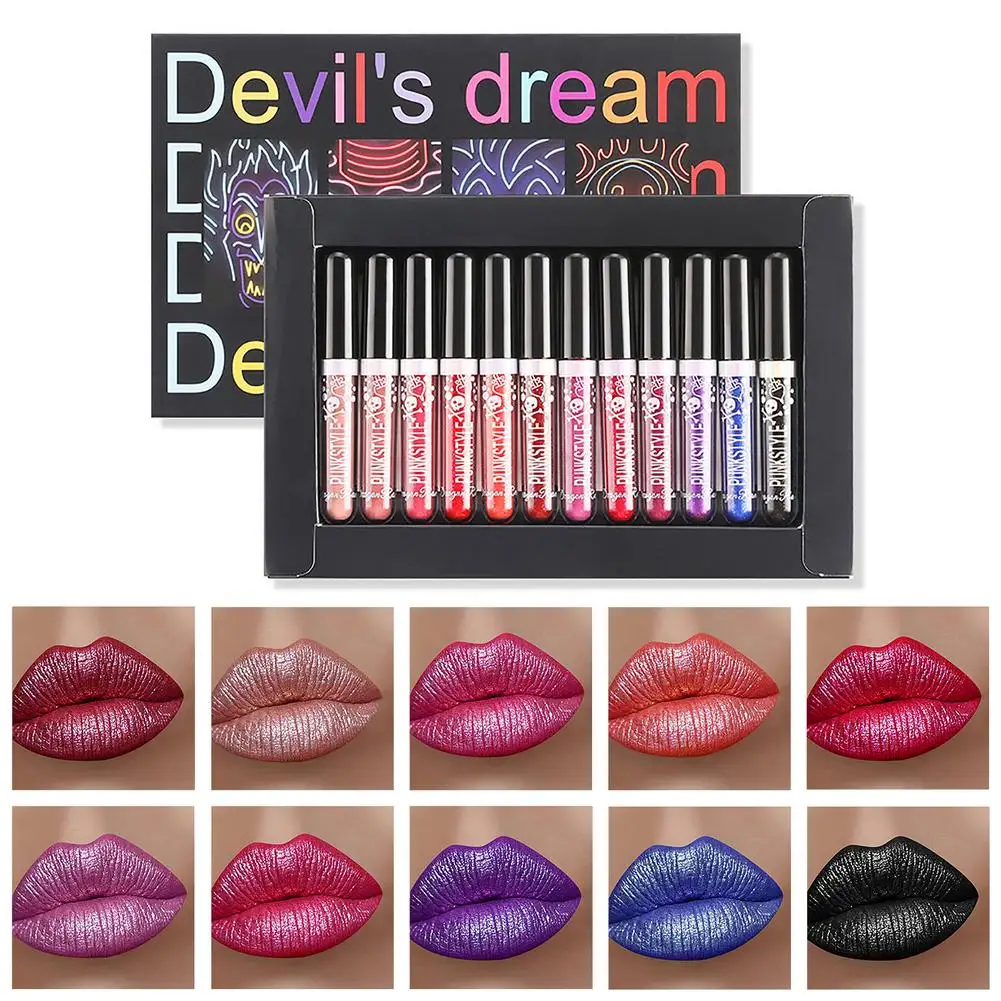 

Waterproof Glitter Lip Kit Lip Gloss Velvet Matte Lipstick Halloween Long Lasting Moisturizing Lip Glaze Non-stick Cup 12 Color