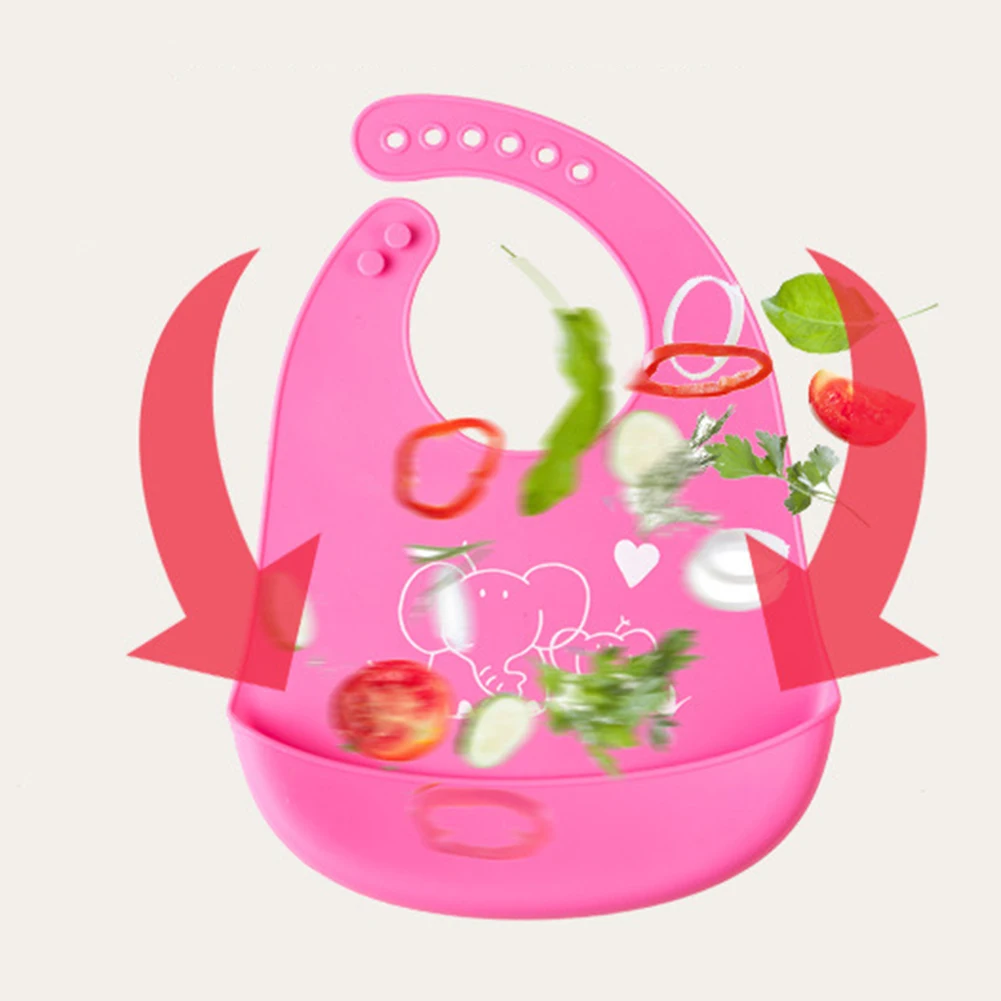 

Baby Bib Adjustable Animal Silicone Waterproof Feeding Bib with Food Catcher Mess Free Saliva Towel Stain Odor Resistant Tools