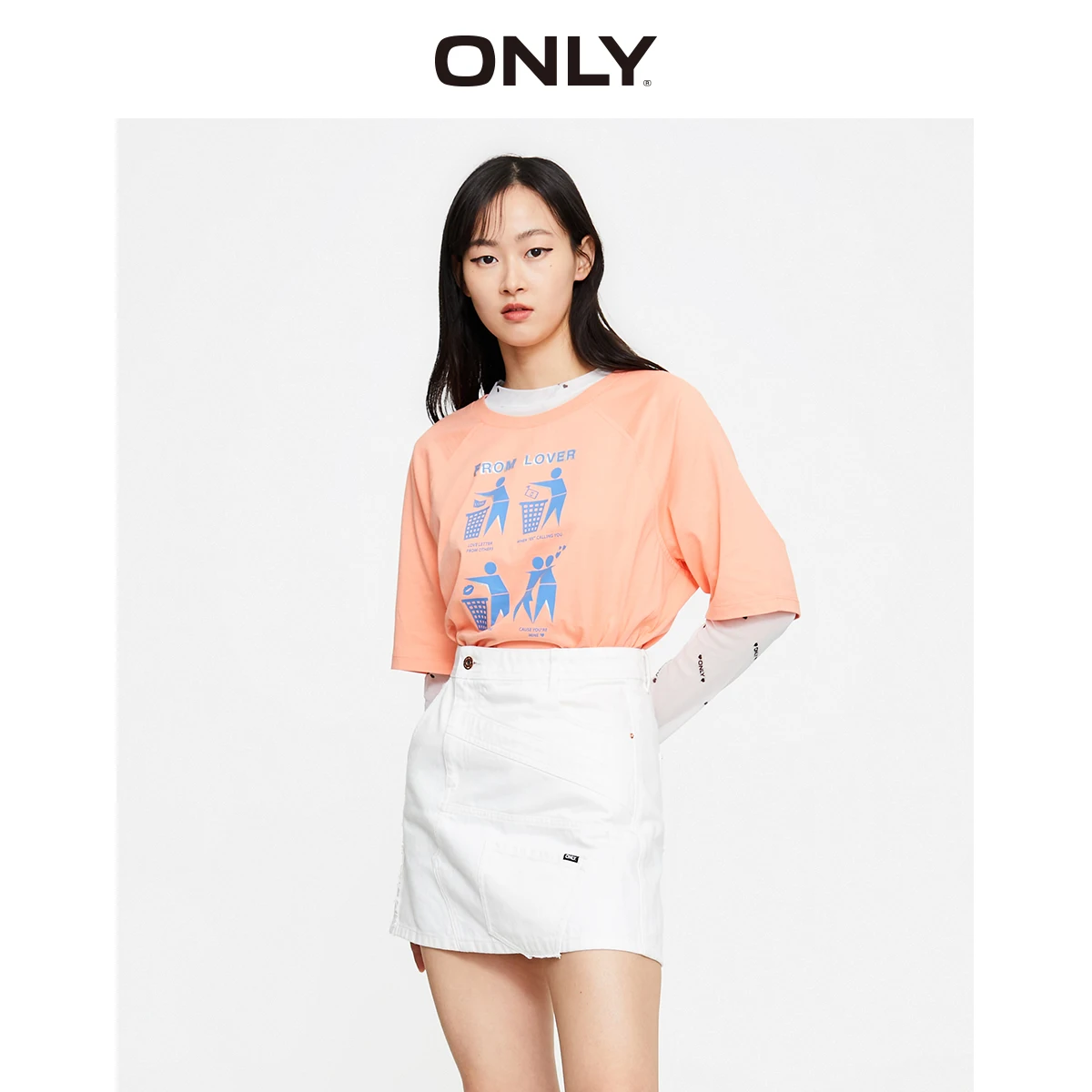 

Only summer new cotton loose fit comfortable letter print short sleeve T-shirt for female | 120101539