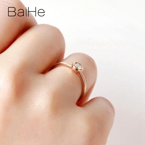BAIHE Solid 14K желтое золото 0.08CT Сертифицированный H/SI круглая огранка натуральные бриллианты свадебные женские модные ювелирные изделия кольцо