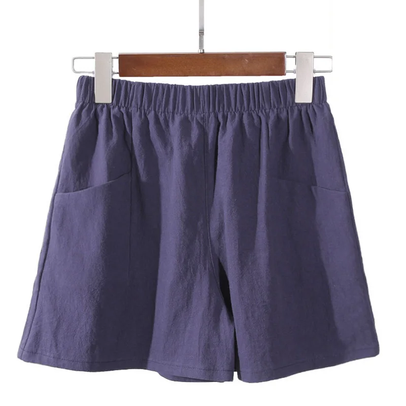 

Women Cotton Linen Shorts With Pockets Casual Loose Elastic High Waist Sports Shorts Summer Breathable Short Pants for Female