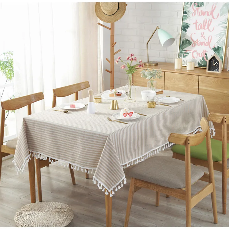 Скатерть в красную полоску с кисточками домашний декор Рождественская скатерть