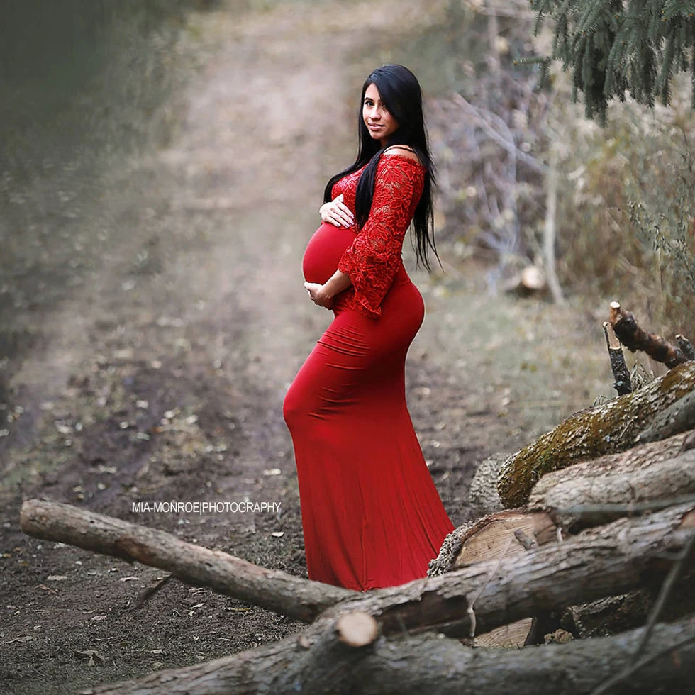 

Sexy Lace Maternity Dresses Long Sleeve Long Pregnancy Photography Dress Shoulderless maternity dresses for photo shoot