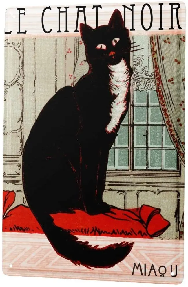 

Tin Sign Metal Plate Decorative Sign Home Decor Plaques Cat Chat Noir