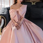 Женское вечернее платье на одно плечо, розовое ТРАПЕЦИЕВИДНОЕ ПЛАТЬЕ с большим бантом и высокой талией, приталенное свадебное платье, милые бальные платья, лето 2021