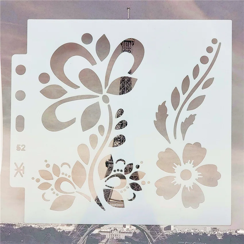 13x14 см c бутоном цветка для скрап-Трафареты спрей Пластик пресс-форм щит форма