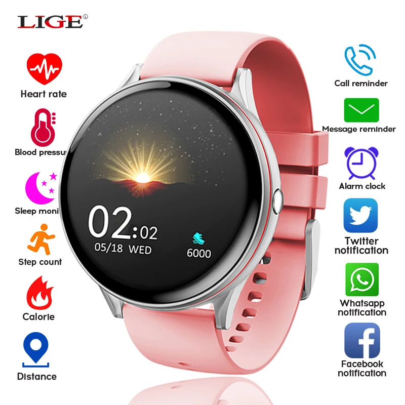 Женские Смарт часы LIGE с пульсометром фитнес трекером водонепроницаемый браслет