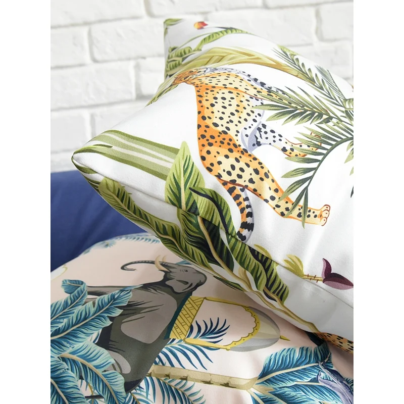 Чехол для подушки DUNXDECO декоративный с изображением леса джунглей обезьяны слона