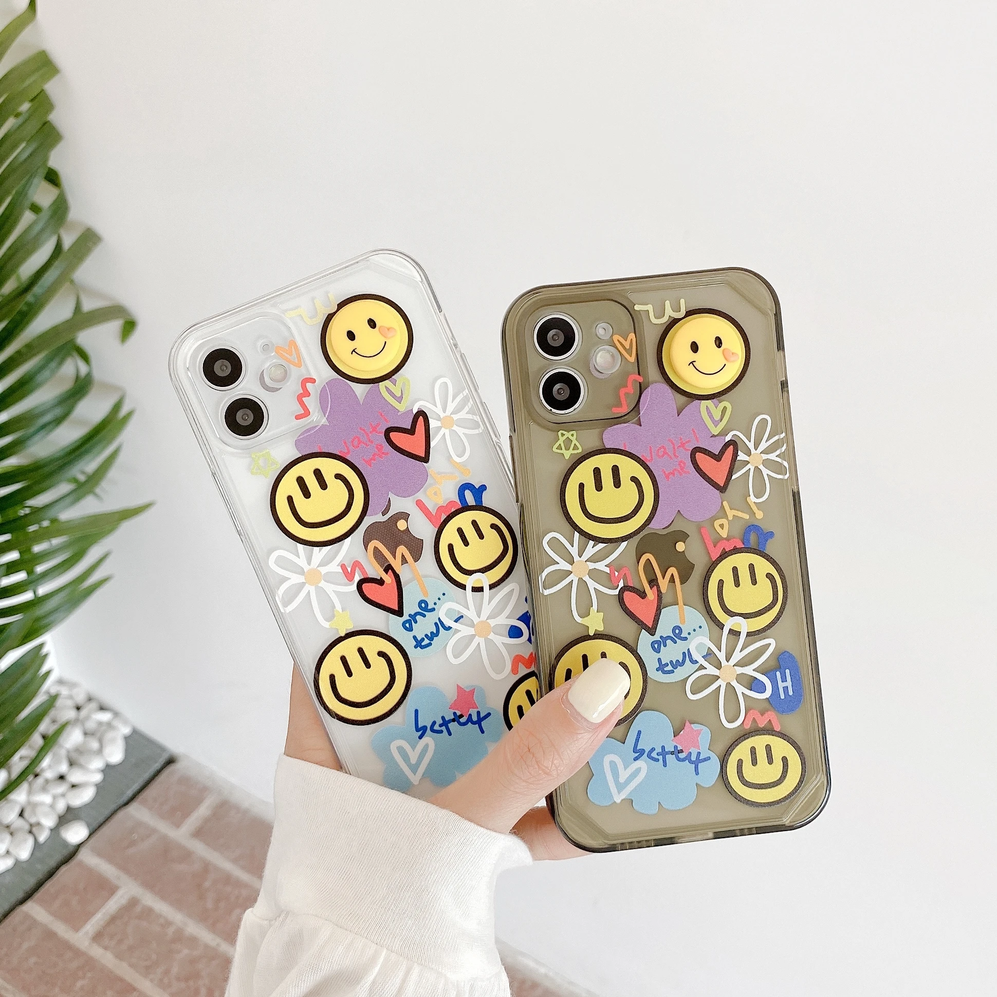 

Cute Cartoon Smiling Face Phone Case for IPhone 11 12 Pro Max Mini SE 2020 6 7 8 Plus XS 6S X XR Transparent Shockproof Cover