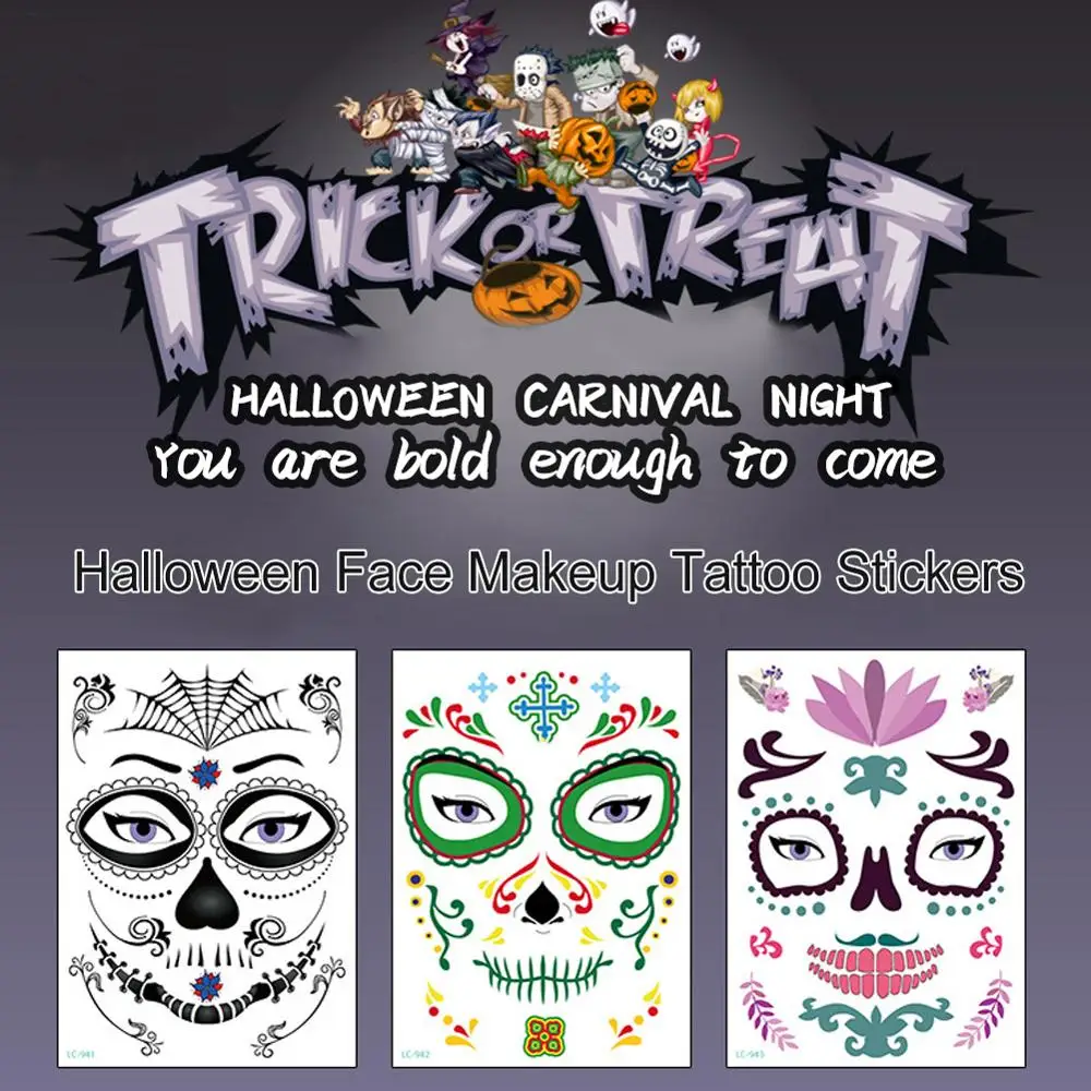 Лидер продаж маска Временные татуировки наклейки лицо Мертвого черепа Хэллоуин