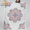 BlessLiving Ethnic Throw Blanket Floral Vintage Plush Blanket Paisley Blue Orange Sherpa Blanket Flower Classic Custom Blanket 1