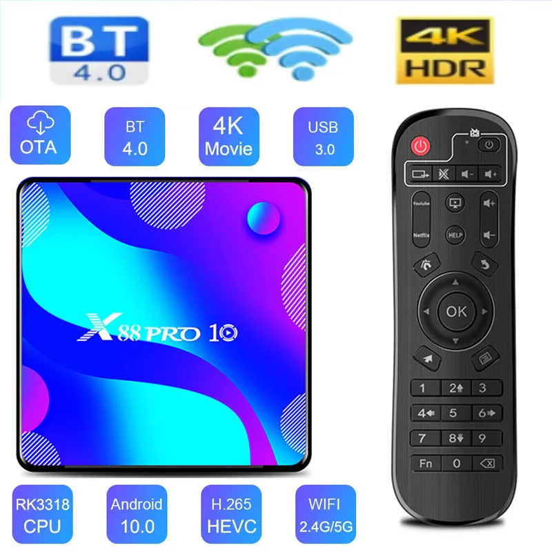 

X88 pro10 Android 10.0 smart tv box 4gb ram 64gb rom RK3318 bt4.0 tv box duplo wifi media player youtube 4k caixa superior