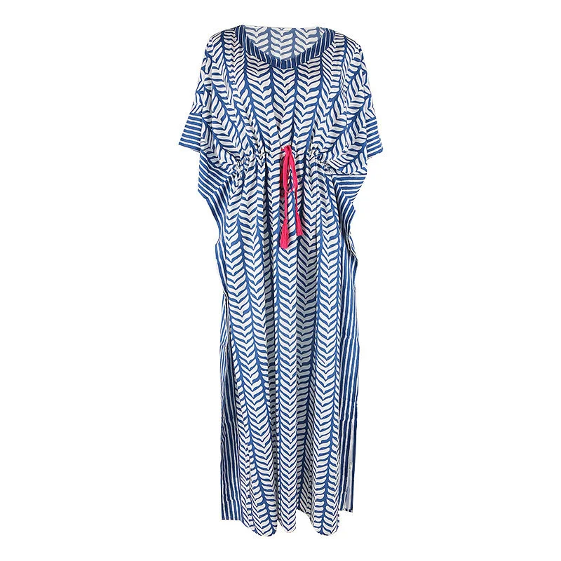 

New Geometric Pattern Long Skirt Beach Loose Large Robe Style Holiday Skirt Bikini Swimsuit Blouse