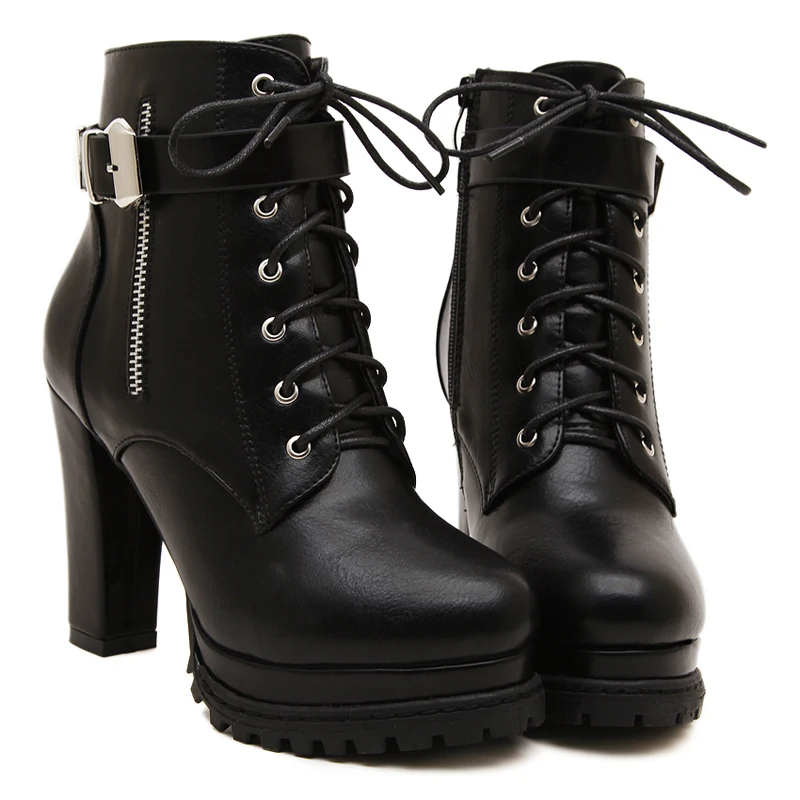 Ботильоны на платформе Женская зимняя обувь с вырезами высоком каблуке Женские