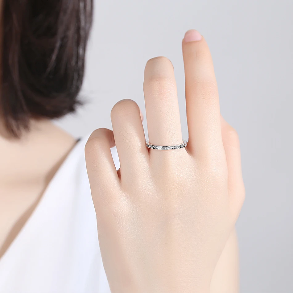 

Solid 925 Sterling Silver Ring CZ Stackable Round Finger Crystal Ring for Women Wedding Engagement Jewelry Christmas Gift