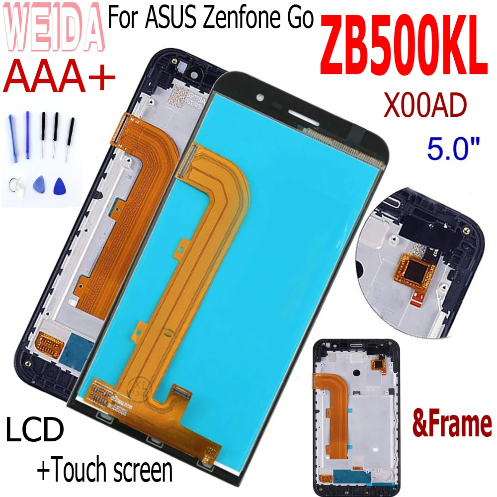 WEIDA 5.0" For ASUS Zenfone Go ZB500KL LCD X00AD LCD Display Screen Touch Screen Digitizer Sensor Glass Panel Assembly Frame