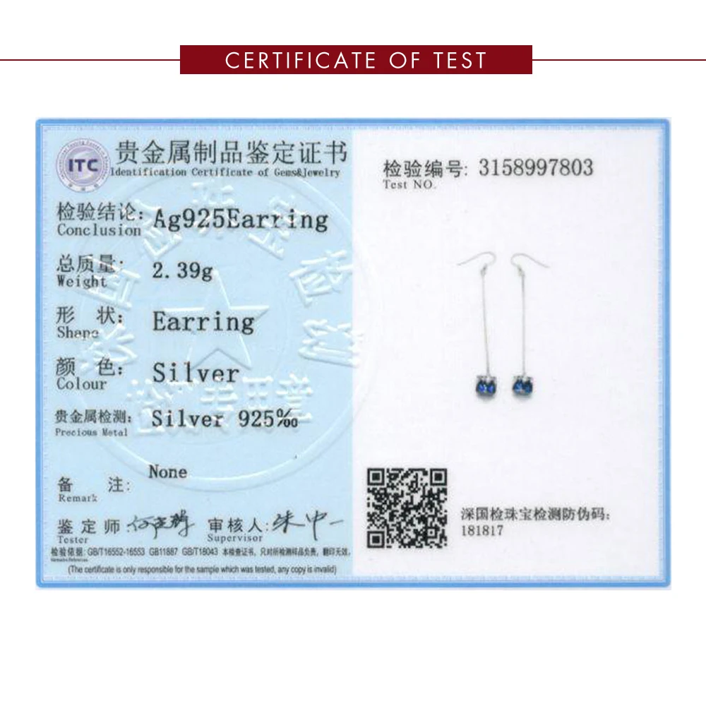 

SILVERHOO Austria Crystal Drop Earrings 925 Sterling Silver Earring For Women Blue Cube Long Tassel Fine Jewelry Girlfriend Gift