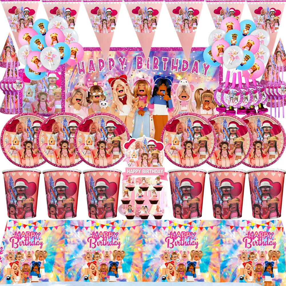 Розовые блоки роботов розетка игровые фотообои чашки воздушные шары одноразовая