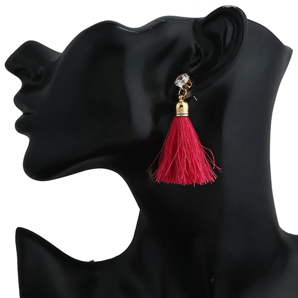 Модные богемные серьги подвески в этническом стиле с длинной кисточкой стразы