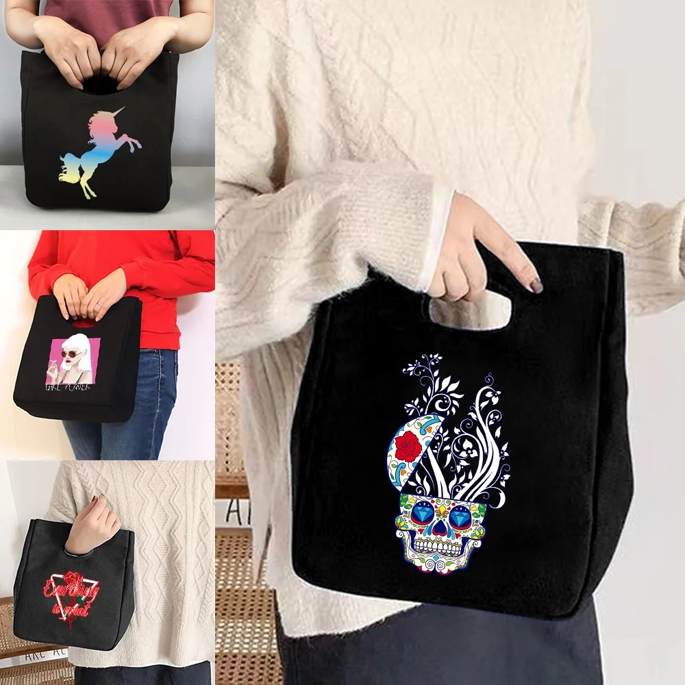 

Canvas Thermal Lunch Boxes for Food Lunch Bag,Color Anime Print Tote Shopper Travel Bags,Cloth Bags for Women Eco Cooler Bag