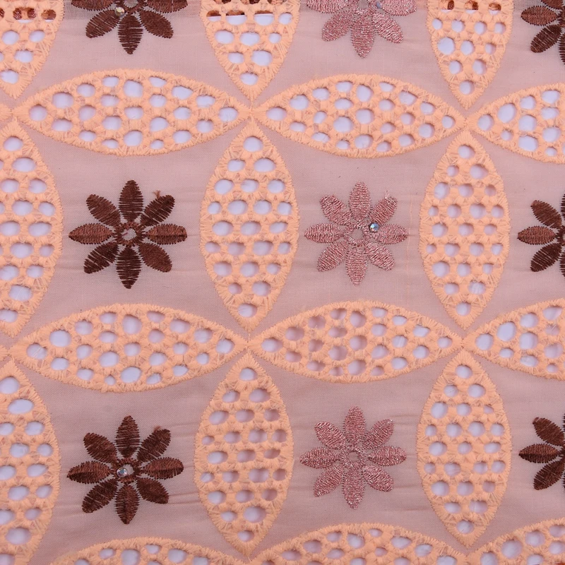 Персиковая африканская швейцарская хлопковая кружевная ткань модная