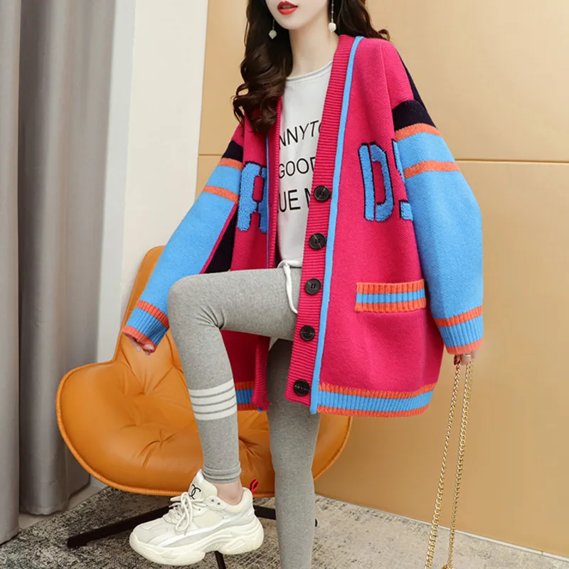 

Женский вязаный кардиган, свободный Универсальный свитер с длинным рукавом, весна-осень 2021