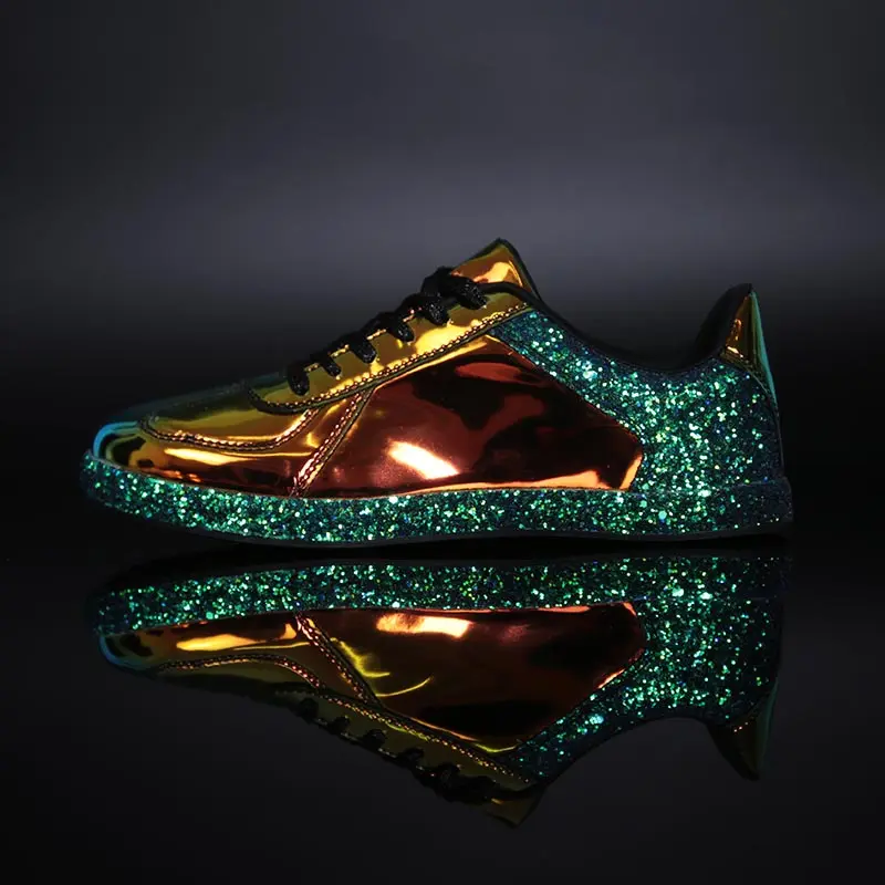 

Reflective Women's Sneakers Leather PU Sport Shoes Ladies Sports Shoes Woman Running Shoes for Women Green Gold Training